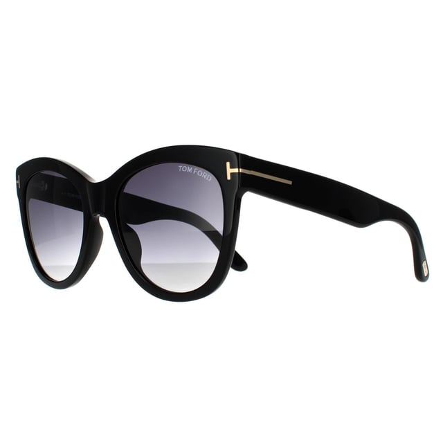 Tom Ford Cat Eye Womens Shiny Black Smoke Gradient  Wallace FT0870 are a cat eye shape crafted from lightweight acetate. Thick temples feature the iconic T bar Tom Ford signature to complete these glamorous and striking Tom Ford sunglasses..
