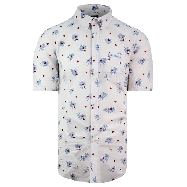Ben Sherman Oxford Top de manga corta Camisa de algodón blanca de manga corta 0062921 003