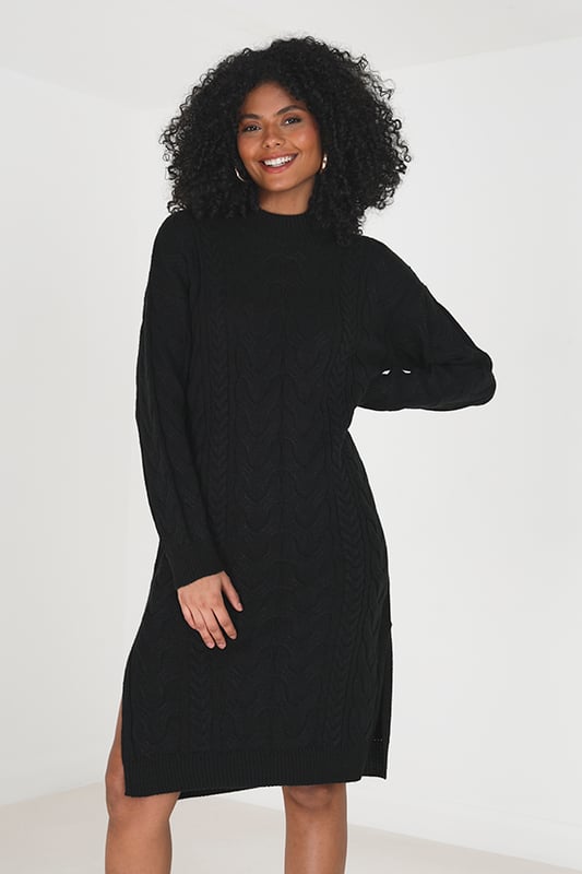 Black Lakeland Longline Cable Knit Jumper Dress