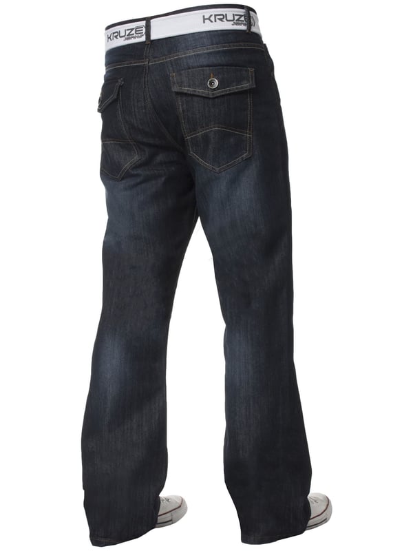 Kruze Mens Bootcut Denim Jeans With Contrast Stitching And Zip Fly Fastening. Featuring A 5 Pocket Design with Flap Buttoned Back Pockets, Branded Buttons and Rivets. Ideal For Casual and Work Wear.