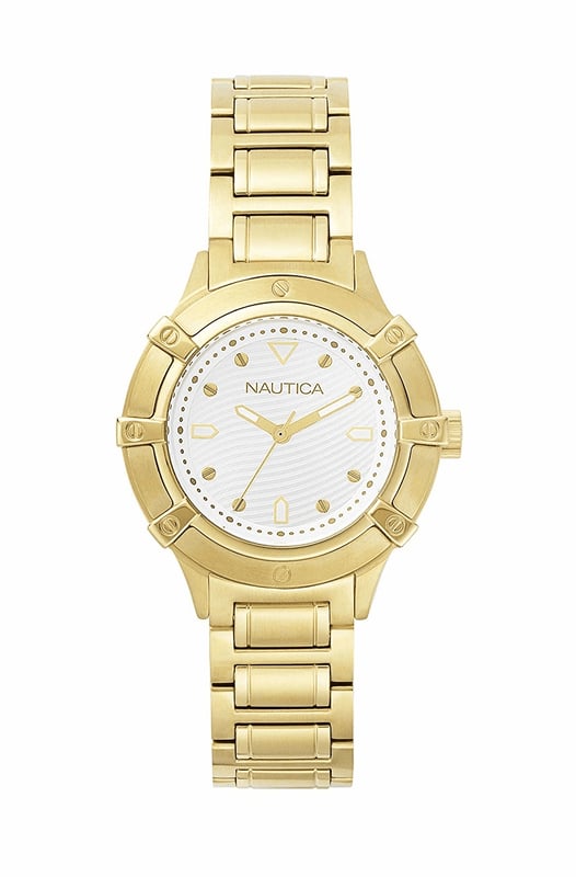 Nautica NAPCPR004 - Reloj para mujer cuarzo acero inoxidable• material: acero inoxidable• cristal: minèral• pulsera: acero inoxidable• correa: dorado• resistencia al agua: 50 m (5 ATM)• tamaño de la caja: 36 mm