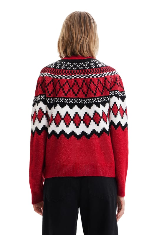 Marca: Desigual   Género: Mujer   Tipo: Punto   Color: Rojo   Patrón: Geométrico   Escote: Cuello Redondo   Mangas: Mangas Largas   Temporada: Otoño/invierno