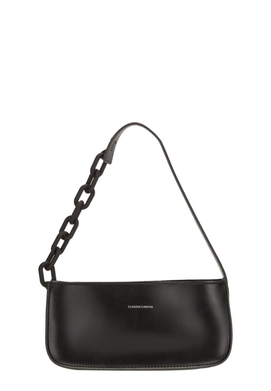 An urban twist on the classic shoulder bag, introducing your new wardrobe staple! This minimalistic classic take on the 90’s statement piece features a shoulder strap that’s half PU leather and half a chunky chain to give this contemporary design a subtle hint of attitude while keeping your comfort in mind. Features: , CLAUDIA CANOVA debossed logo, Zip top fastening, Shoulder strap with chunky chain detailing, Inner slip and zip pockets Style Ref: 84679 BLACK