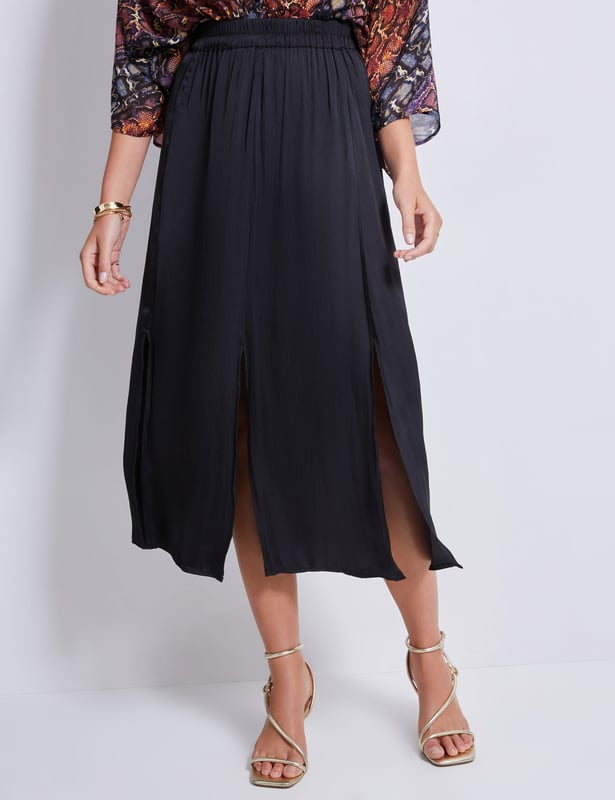 KATIES Womens Skirts Midi Summer Black Floral A Line