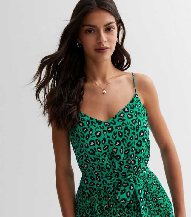 Midi Jurk Jurk Luipaardprint Groen Midi Jurk Panter Groen