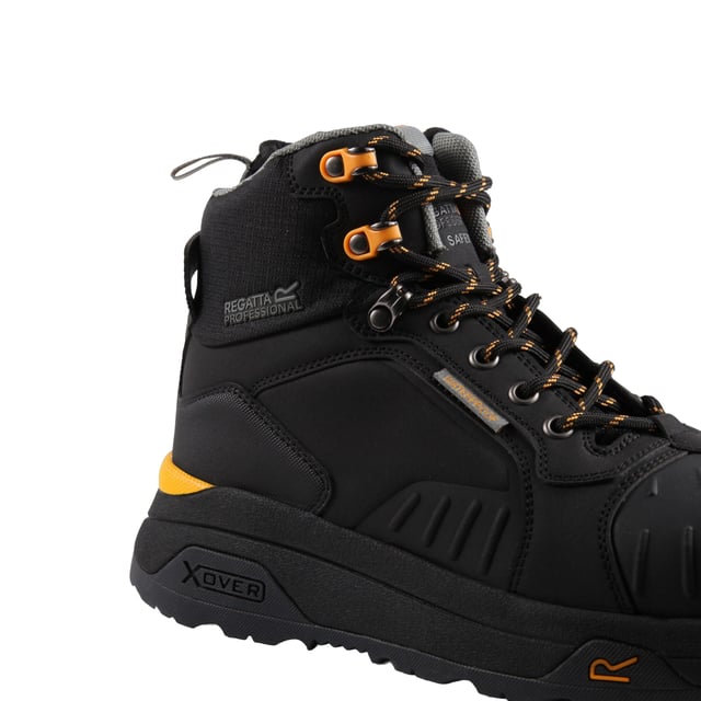 Upper: Synthetic Nubuck. Insole: Anti-Static, Foam, Recycled. Midsole: Cushioned, EVA (Ethyl Vinyl Acetate), Penetration Resistant. 4 Eyelets. Anti Scuff Toe, Elasticated Cuffs, Internal Membrane Liner, Metal & Nylon Ripstop Collar, Moulded Toe Cap, Sealed Seams. Fabric Technology: Breathable, Waterproof. Flat Heel. Design: Contrast Detail, Logo, Text. Toe Style: Composite Toecap. Conforms to Safety Standard: EN20345:2011 S3. Fastening: Lace Up.