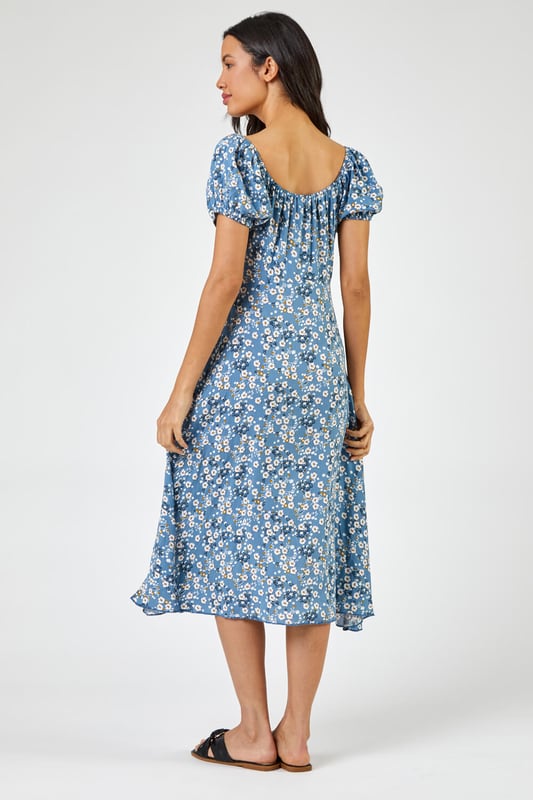 Ditsy Floral Tie Neck Midi Dress