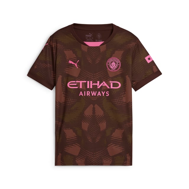 PRODUCT STORY : Defend your goal like Manchester City's finest in this official 24/25 short-sleeved goalkeeper jersey. Lightweight, breathable and cut for action, it features our moisture-wicking dryCELL fabric to keep you feeling cool, comfortable and focused. FEATURES & BENEFITS :  dryCELL: Performance technology designed to wick moisture from the body and keep you free of sweat during exercise. As part of the RE:FIBRE program, this garment is made of at least 95% recycled material from textile waste and other used materials.  DETAILS :  Regular fit. 170 gsm, Jacquard. Crew neck. Short sleeves. Official team branding. PUMA Youth: Recommended for older kids between 8 and 16 years.
