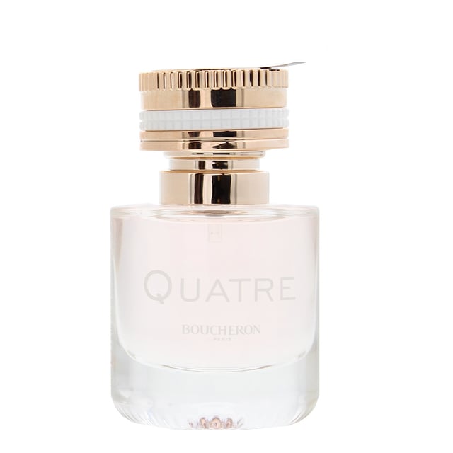 Boucheron Quatre is a floral fruity fragrance for women, created by Nathalie Gracia-Cetto, Nadege Le Garlantezec and Antoine Maisondieu, and launched in 2015 by Boucheron. The fragrance opens up with Citrus notes, with a combination of Grapefruit, Tangerine, Lemon and Orange; the heart combines Floral notes with fruit notes and contains Jasmine, Apple, Big Strawberry, Rose and Peach; in the base of the fragrance are notes of White Musk, Cashmeran, Cedar, Vanilla and Caramel. The fragrance is fresh, has a citrus burst, before a young and sweet rose emerges. The notes combine to create a sweet yet gorgeous, sparkling and creamy scent. It's a fragrance that's wonderfully versatile, suitable to wear through Spring and Summer, and well suited to any situation