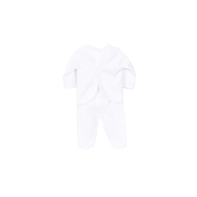 Baby set Babidu.
 White color
 Long sleeve and long pants set.
 Round neck with ribbed finish.
 Back closure by buttons.
 Prints on the front.
 Seams seen in tone.

 Composition: 100% Cotton

 Wash at maximum temperature 40º
 -Do not use bleach
 -Support iron
 -Tumble dry low
 Composition: 100% cotton
 Care:
Wash at maximum temperature 40º
 -Do not use bleach
 -Accepts iron
 -Dry at low temperature