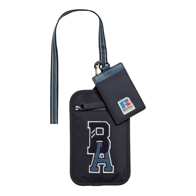 Men's BOSS x Russell Athletic Neck Pouch. A compact neck pouch with a detachable strap, by BOSS. Crafted in structured nylon made from 100% recycled fibers, this neck pouch is detailed with an exclusive logo. A branded hangtag with leather trims completes this accessory. The BOSS x Russell Athletic capsule unites signature style and expert craftsmanship with the aesthetic of an American sportswear icon, creating bold new designs for the next generation. Ref: 50465333410.