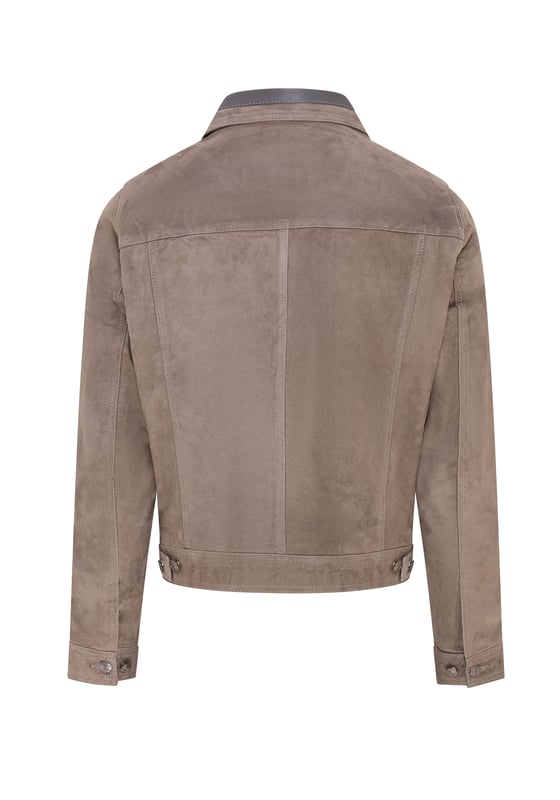 Introducing the epitome of rugged yet refined style, the Goat Suede Leather Denim Jeans Jacket. This unique jacket combines the durability of denim with the luxurious texture of goat suede, resulting in a striking and versatile piece. With a pointed collar and flap pockets on the chest, it exudes a classic and timeless appeal. The jacket also features two additional pockets on the lining for convenient storage options. Available in three captivating colours, it offers a range of options to suit different tastes. Expertly crafted and designed, this jacket effortlessly blends comfort, durability, and fashion-forward style. Whether worn casually or dressed up, the Goat Suede Leather Denim Jeans Jacket is sure to make a statement wherever you go.

• Pointed collar for a classic and versatile look

• Flap pockets on the chest for added style and functionality

• Two pockets on the lining for convenient storage