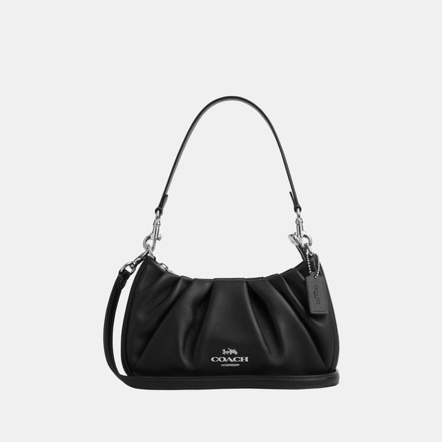 Teri Shoulder Bag in Smooth Leather with Ruching Length 24.5cm,  Width 7.5cm, Height 15.5cm