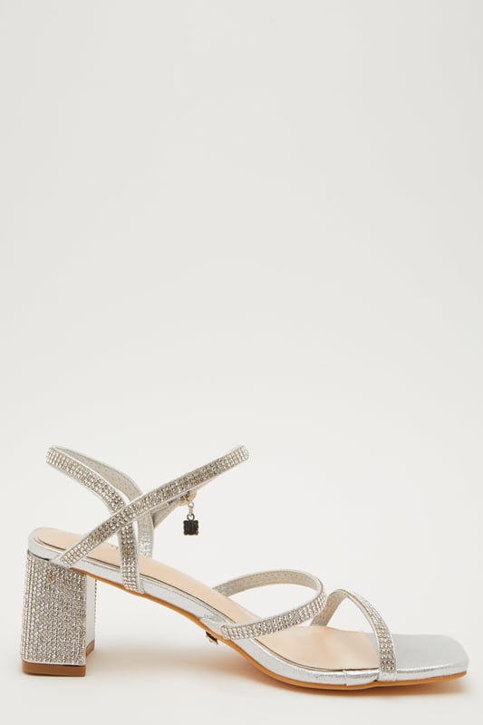 Silver diamante on sale block heel sandals