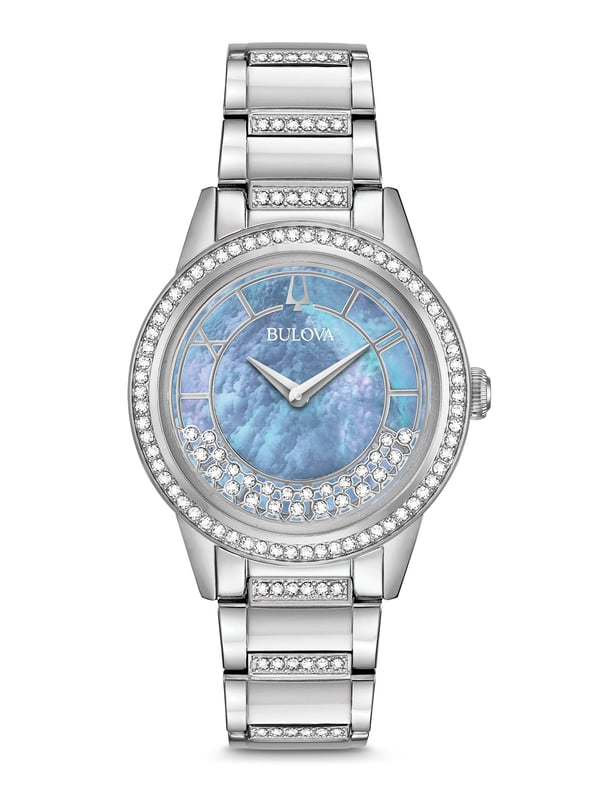 This Bulova Turnstyle Analogue Watch for Women is the perfect timepiece to wear or to gift. It's Silver 32 mm Round case combined with the comfortable Silver Stainless steel watch band will ensure you enjoy this stunning timepiece without any compromise. Operated by a high quality Quartz movement and water resistant to 3 bars, your watch will keep ticking. This elegant, fashionable watch setted with 139 beautiful Swarovski® Crystals on the bracelet is a perfect gift for New Year, birthday,valentine's day and so on High quality 19 cm length, 14 mm wide Silver Stainless steel strap with a Deployment clasp Case diameter: 32 mm, Case height: 10 mm and Case color: Silver Dial color: Mother of pearl