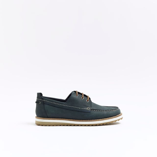 River Island Mens Boat Shoes Navy Nubuck Lace Up