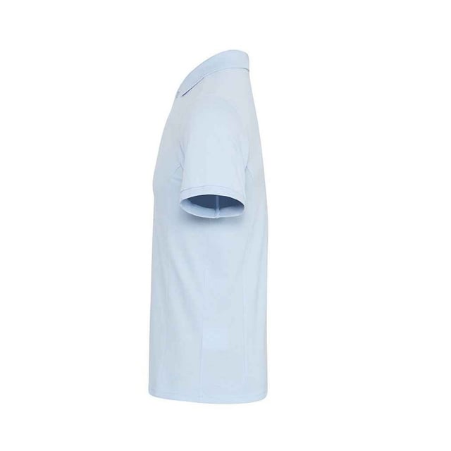 Double piqu knit. Easy care fabric. Coolplus wicking yarn.  finish. Snag crease and shrink resistant. Quick dry. Semi-fitted. Knitted bound collar and cuffs. Three self colour button placket. Side panels. WRAP Certified Production. Materials: 100% Coolplus polyester.