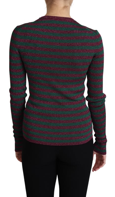 Äkta Dolce & Gabbana tröja  
Mörkröd och grönrandig design  
Pullover med rund hals  
Tillverkad i Italien  
Logodetaljer  
Tillverkad av 77% viskos och 23% polyester  
Material: 77% Viskos 23% Polyester