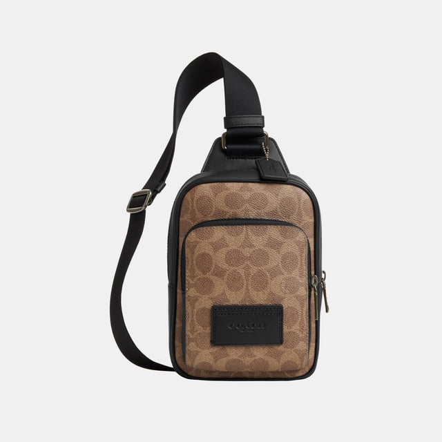 Racer Sling Pack in Signature, Outside zip pocket,  Length: 13.50 cm,  Width: 5.00 cm,  Height: 19.50 cm