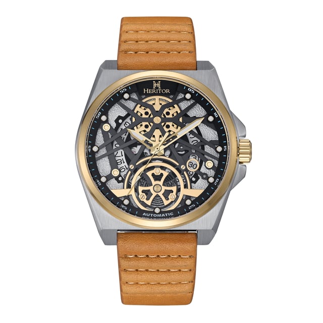 Kast van 316L chirurgisch roestvrij staal, Seiko NH35 automatisch uurwerk met juwelen, 24 juwelenlagers, gangreserve van 28 uur, slagen per uur (BPH): 21.600/uur, mineraalglas met saffiercoating, wijzerplaat met skeletmotief, kijkachterkant om het uurwerk te bekijken, band van echt leer, sluiting van roestvrij staal met gegraveerd logo, lichtgevende wijzers, lichtgevende markeringen, datumweergave, kastdiameter van 44 mm, polsomtrek van 195-245 mm, waterbestendigheid van 5 ATM.