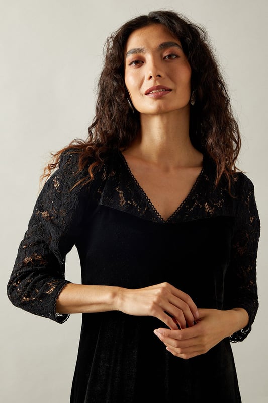 Occasion Lace Sleeve Velvet Shift Dress
