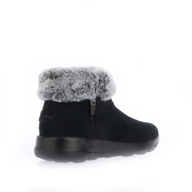 Womens Skechers On The Go Joy Boots in black.- Suede upper with faux fur trim.- Side zip closure.- Skechers® logo detail. - Lightweight 5GEN® Technology midsole cushioning.- Skechers Air-Cooled Goga Mat™ insole. - Chenille lining.- Flexible traction outsole.- Ref: 144003BKGY