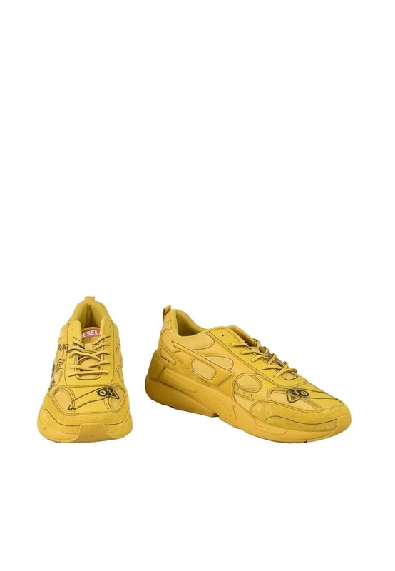 Diesel Men's Print Sneakers with Sporty Details in Mustard