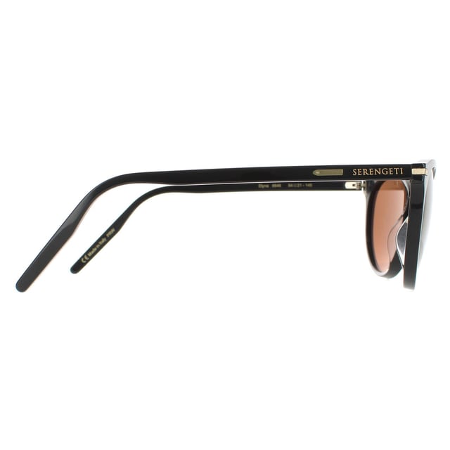 Serengeti Round Womens Shiny Black Mineral Polarized Drivers Gold Elyna  Elyna are a classy round style crafted from lightweight acetate. The spectral control and photochromic technology adapts and filters light to perfection while Serengeti's logo features on the temples for brand authenticity.