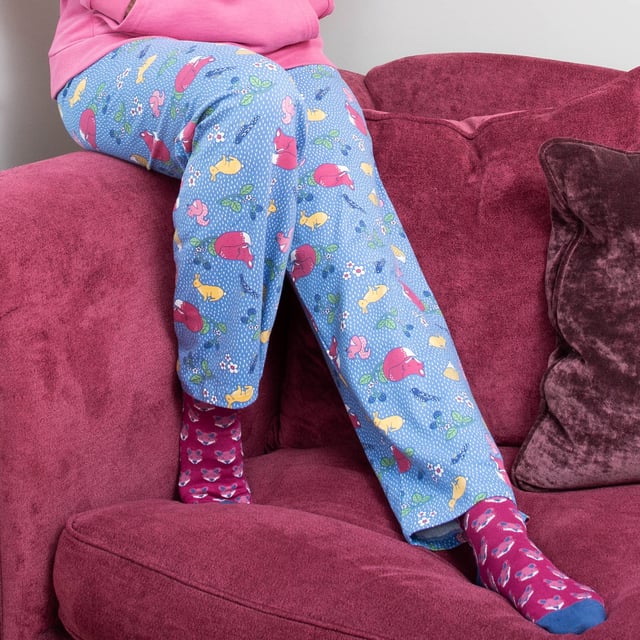 Staying in-in is the new going out-out and our straight legged Regis loungers would be happy to accompany you! In our original animal ramble print, these full length loungers can be paired with many of our comfy and casual styles. Made in our organic cotton fabric with a little bit of stretch and with a deep elasticated waistband, their comfort, quality and sustainability is hard to beat.