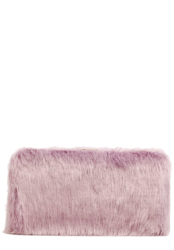 A girls wardrobe is never too full of fabulous bags! Set the trend this season with this funky and tactile faux fur Pandora clutch bag- the must have statement look. Inside is lined with fuchsia twill lining and the handy slip pocket- perfs for your party night essentials! It comes with a fierce detachable gold chain shoulder strap so you can switch up the style to suit whatever outfit you are slayin. Features: , Tactile faux fur exterior, Metal frame and clasp, Detachable chain shoulder strap, Fuschia twill lining, Inner slip pocket Style Ref: 81853 LILAC