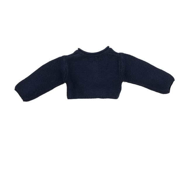 Tricot knit jacket.
 Closed round neck.
 Button closure on the front.
 Brand name embroidered on the lower front side.
 Composition: 75% Cotton, 20% Polyamide, 5% Wool
 Care:
- Wash maximum at 30ºC.
 - Iron at medium temperature, max. 110ºC.
 - It is not allowed to use a dryer.
 - Do not use bleach.
 - Does not support dry cleaning.