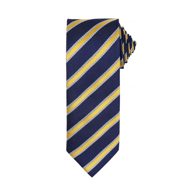 Full length business tie with waffle texture and double stripe pattern. Width: 3in/7.5cm, Length: 57in/144cm. Hand wash only. Fabric: 100% Polyester.