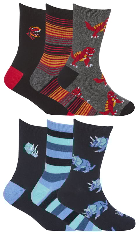 Your little Dino fan will love these Dino-themed bamboo socks. These boys' ankle socks are perfect for everyday wear. Featuring fun dinosaur design with a small Triceratops Dino embroidery. These Dinosaur Socks are the perfect gift for any occasion. They are super soft, comfortable and breathable. This means they are great for your little one's feet to stay cool in the summer months. The socks are made from bamboo which is one of the most sustainable fabrics around, bamboo is breathable and naturally antibacterial material to keep their little feet feeling fresh all day long. The embroidered Triceratops pattern will make your little one stand out from the crowd and be proud of their style. If your kid loves dinosaurs, then he's going to love these! They're great for all occasions, so whether it's a winter day at school or a summer day playing outside with friends, these bamboo socks will keep him comfy every step of the way. These boys dinosaur socks come in two sizes: 7-10 years and 11-14 years and are made from 73% Viscose from Bamboo, 24% Polyester, 3% Elastane. They come in 12 pairs per pack and are Machine Washable..