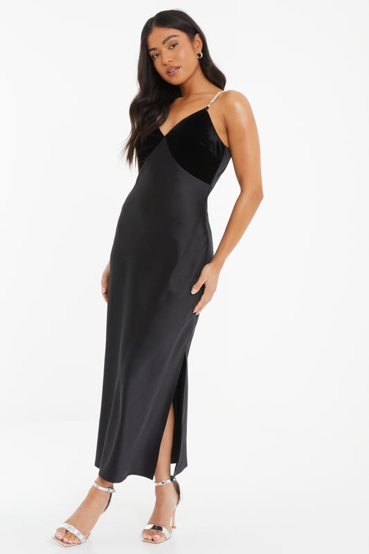 Petite black satin dress discount