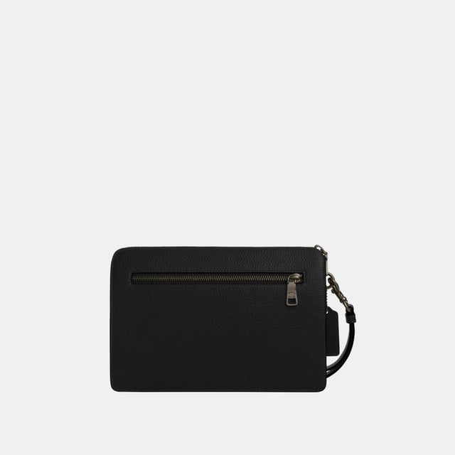 Zip Pouch in Pebbled Leather, Two credit card slots
 Inside multifunction pocket, Outside zip and magnetic snap pockets,  Length: 25.00 cm,  Width: 4.50 cm,  Height: 17.00 cm