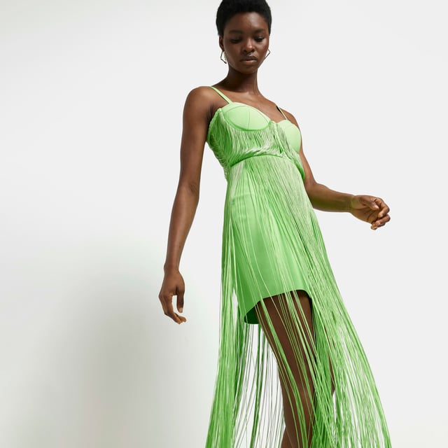 River Island Womens Bodycon Mini Dress Lime Green Fringe