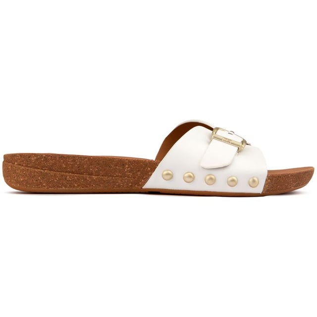 This Fitflop Sandal Features A New One-strap Design With An Adjustable Buckle And Eye-catching Studs To The Side. They Are A Must-have For The Warm Days To Come, Holidays And Your Day-to-evening Outfits. Stylish, Yet Oh So Comfortable, These Slides Are Crafted From Soft Leather With A Cork Sole Gripping Outsole. With These Sandals Are You Accessorised And Ready To Go.