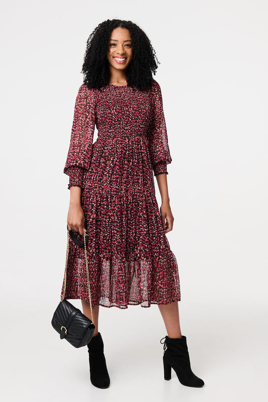 knee length dresses for ladies Rust Ribbed Knit Bodice Maxi Dress - Short Sleeve Dresses main image 0