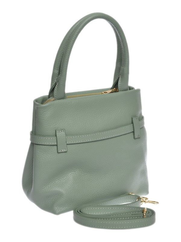 Bolso de mano  
100% cuero de vaca  
Cierre superior con cremallera  
Bolsillo interno con cremallera  
Dimensiones: 21x27x11.5 cm  
Asa: 34 cm  
Correa para el hombro: 120 cm