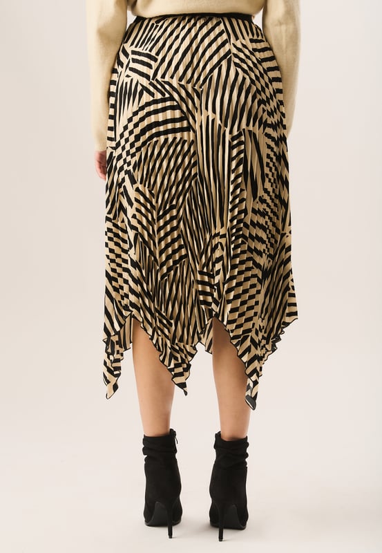 This Beige Asymmetric Hem Pleated Midi Skirt is perfect for any special occasion. It features a high-quality pleated construction that moves gracefully with your body while delivering a contemporary, asymmetric hemline. This skirt is sure to make a statement.