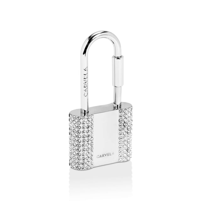 The Padlock Keyring can be hung around any bag handle. There are crystal embellishments. Dimensions: 7.5cm (H), 3cm (W).