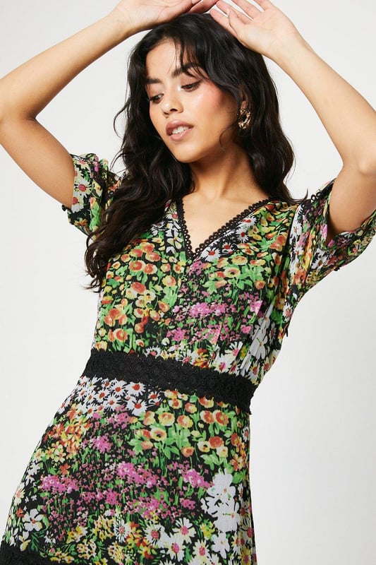 Tiered floral lace printed chiffon dress shop