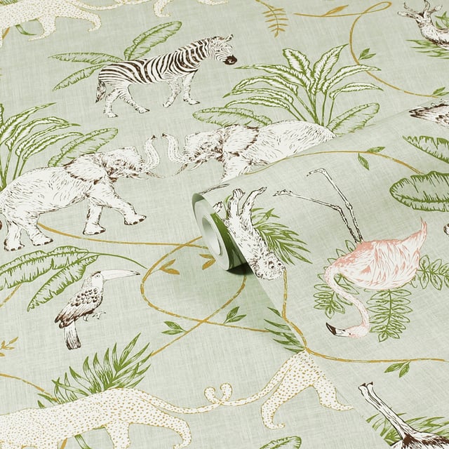 The magnificent Serengeti landscape is captured in the tranquil wallpaper featuring all the best loved safari animals in a decorative swirling kaleidoscopic scenery. A neutral palette sits behind the design as it enhances its intricate detail. A compilation of giraffes, zebras, elephants, cheetah, monkeys, flamingos, and Toucans will add a touch of safari beauty wherever it is used. This wallpaper is a paste the wall application; simply paste the wall, hang your paper, and leave to dry. Each roll is 10m long and 52cm wide. Pattern repeat: 53cm Straight Match. Our Serengeti wallpaper can be used to paper the whole room or to create an eye-catching feature wall. This wallpaper is also wipeable so that any light marks can be dabbed away.