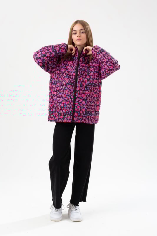 HYPE GIRLS PURPLE NEON CHEETAH PADDED ARM CREST JACKET