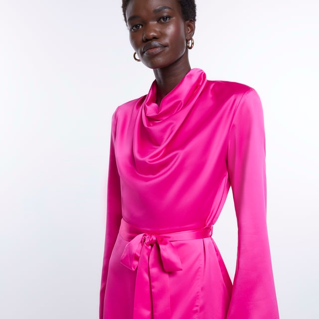 River island pink satin dress cheap