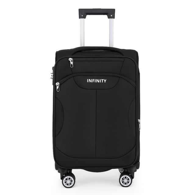 Upgrade uw reisbenodigdheden met de 8-wiel lichtgewicht zwarte koffers, ontworpen voor stijl, duurzaamheid en bruikbaarheid. Deze soft-shell bagageset is gemaakt van hoogwaardig nylon en biedt een strak uiterlijk en uitzonderlijke prestaties voor al uw reizen. Kenmerken: Lichtgewicht nylon materiaal: Duurzaam maar lichtgewicht, waardoor het gemakkelijk te hanteren is en langdurig gebruik garandeert. Soft-Shell ontwerp: Biedt flexibiliteit en veerkracht om schokken tijdens het reizen te absorberen. Veilig TSA-slot: Houdt uw bezittingen veilig en TSA-conform voor naadloze veiligheidscontroles op de luchthaven. 4X dubbele wielen met 360° mobiliteit: Zorgt voor moeiteloze manoeuvreerbaarheid over verschillende oppervlakken. Ergonomische telescopische handgreep: Ontworpen voor comfort en eenvoudige bediening. Georganiseerd interieur: Inclusief spanriemen, compartimenten met rits en gaasverdelers voor probleemloos inpakken. Beschikbare maten en specificaties: Cabine: Afmetingen: 36,5 x 23,5 x 58 cm Gewicht: 2,50 kg Capaciteit: 43L Medium: Afmetingen: 42 x 26 x 67 cm Gewicht: 3,40 kg Capaciteit: 64L Groot: Afmetingen: 48 x 30 x 76 cm Gewicht: 4,30 kg Capaciteit: 98L Deze veelzijdige koffers zijn perfect voor alle soorten reizen, of het nu een korte reis of een langere vakantie is. Het strakke zwarte ontwerp zorgt voor tijdloze elegantie, terwijl de lichtgewicht constructie en geavanceerde functies ongeëvenaard gemak bieden. - Let op: Selecteer de gewenste maat. Maten worden afzonderlijk verkocht, niet in sets.