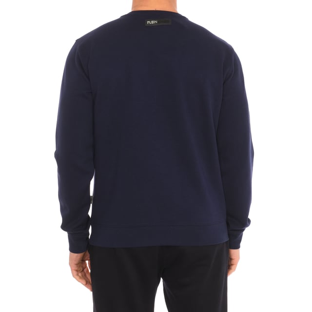 Sweatshirt Plein Sport.
 Ribbed crew neck.
 Brand print on the front.
 Ribbed cuffs and waistband.
 Seams seen in tone.
 Composition: 52% Cotton, 48% Polyester
 Care:
Wash at maximum temperature 30º.
 Iron at medium temperature.
 Do not use bleach.
 Do not use dryer.
 Do not dry clean.