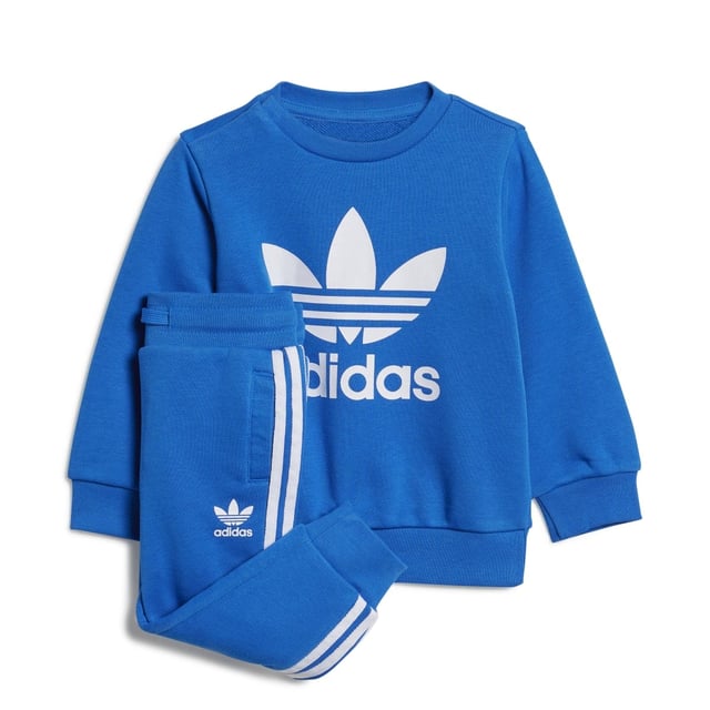 Dress them up in iconic sporty style. A big contrast Trefoil logo and 3-Stripes give this infants' outfit an authentic look. Both pieces are made of a cosy  soft French terry. Hidden shoulder snaps on the sweatshirt make it easy to slip on and off.Ribbed crewneckLong sleeves with ribbed cuffs; Ribbed pants cuffsRegular fit is not tight and not loose  the perfect in-between fit70% cotton  30% polyester (recycled)