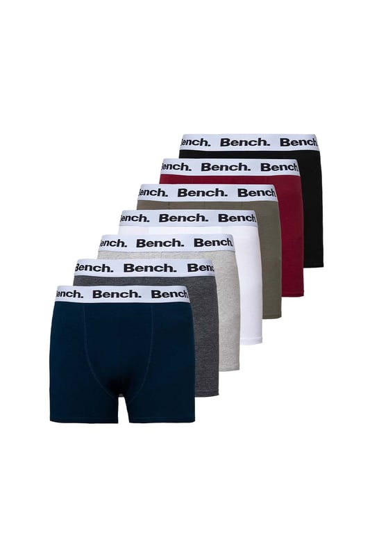 Update the wardrobe essentials with the assorted 7-pack 'Marcos' boxers from Bench. Made from cotton blend fabric for all-day comfortable wear, they feature repeat logo, elasticated waistband. This set includes seven sold colours. Other colours available.
