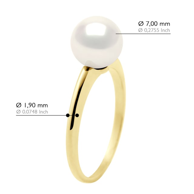 Ring - White Gold - Real Cultured Freshwater Pearl Round 7-8 mm - COLOR NATURAL WHITE - available Size even numbers from 48 to 62 - Delivered with Certificate of Authenticity and International Guarantee - MADE IN FRANCE